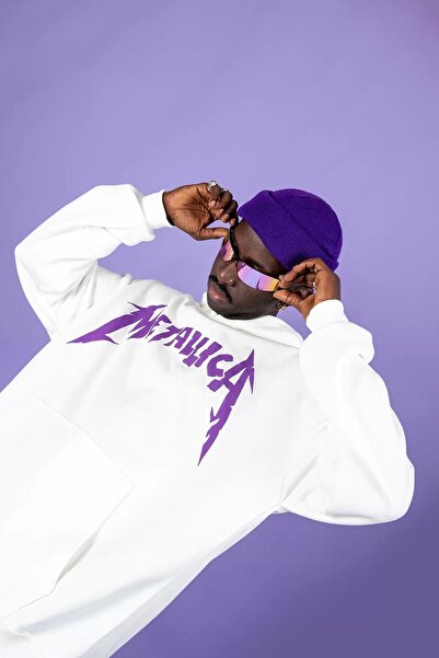 Sekizbiraltı Μπλουζάκι με κουκούλα με στάμπα Metallica Purple Back, λευκό oversize