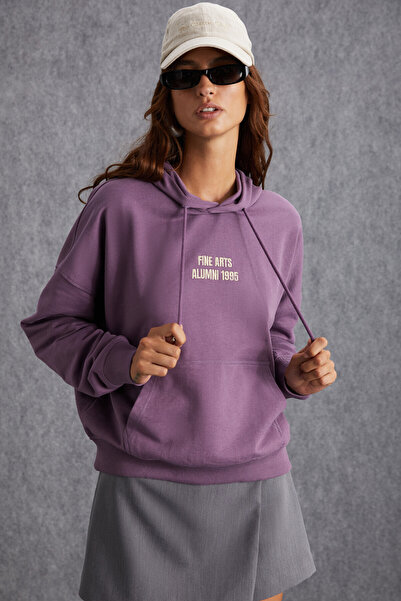 GRIMELANGE Joyner Women's Purple Sweatshirt with Embroidery Detail