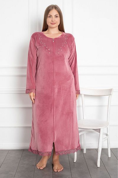 Lady Lingerie Φόρεμα μάξι μεγάλου μεγέθους βελούδινο ροζ φερμουάρ