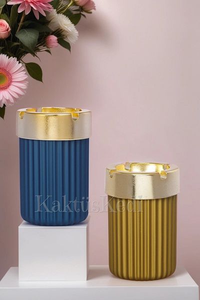 KaktüsKedi 2 Pieces Odorless Gold Ashtray Set