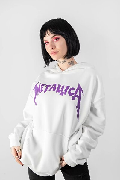 Sekizbiraltı Μπλουζάκι με κουκούλα με στάμπα Metallica Purple Back, λευκό oversize