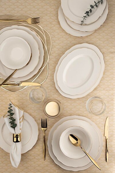 Kütahya Porselen Kutahya Porselen Bone Ilay Tafelservice, 26-teilig, für 6 Personen, Goldrand