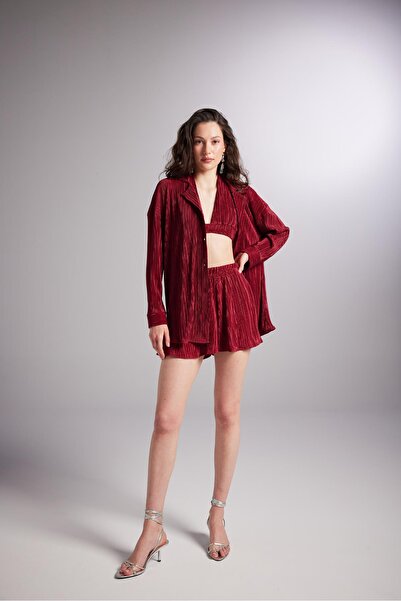 HOLLY LOLLY Elastic Waist Mini Comfy Shorts Claret Red