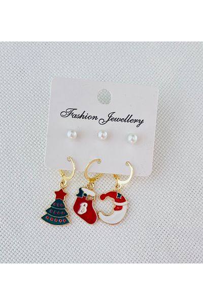 RM Bijuteri 3 Pieces Christmas Christmas Earrings with Gold Enamel