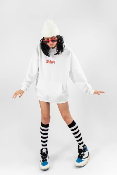 Sekizbiraltı Slipknot Біла оверсайз худі з принтом на спині