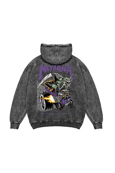 Sekizbiraltı Φούτερ με κουκούλα σε πλυμένο μαύρο Metallica Purple στάμπα