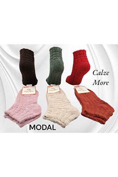 CALZEMORE 6 'lı Modal Ters Havlu Çorap Patik Kadın