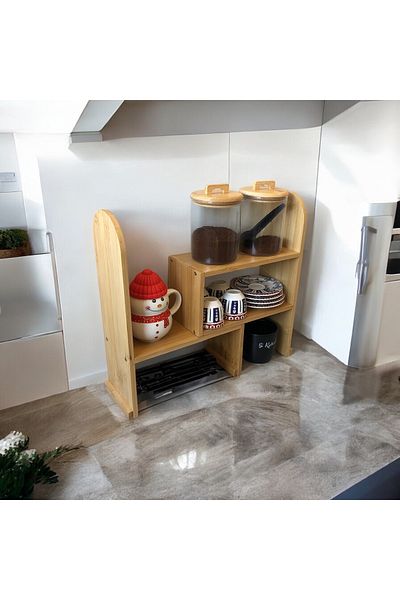 MİEN Bamboo 2 Shelves Accordion Spicy and Storage Organizer