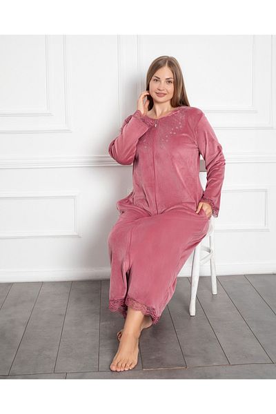 Lady Lingerie Φόρεμα μάξι μεγάλου μεγέθους βελούδινο ροζ φερμουάρ