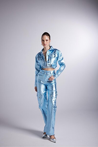 HOLLY LOLLY Millen Παντελόνι με Επικάλυψη Foil Cargo Pocket Μπλε