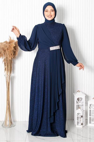 SUBU TASARIM Navy Blue Şehrazat Evening Dress - Tbs884