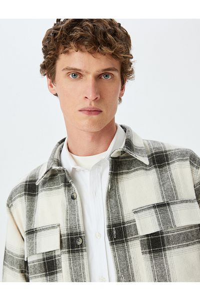 Koton Long Sleeve Regular Fit Flap Pocket Detailed Cotton Blend Plaid Lumberjack Shirt Jacket