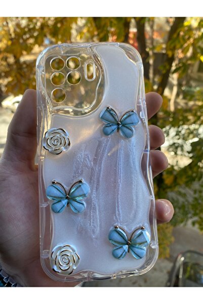 AQUA AKSESUAR Oppo Reno 5 Lite Uyumlu Kılıf 5D Kabartmalı Kelebek Çiçek Desen...
