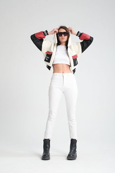 CHOS7N Oversize Women's Plush Jacket - Puff Leather, Biker Racer Collar, Woolen Coat