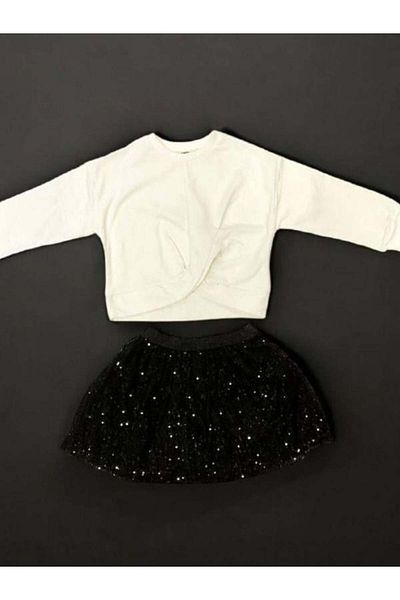 Zekids Girl's Crop Blouse Sequin Skirt Suit