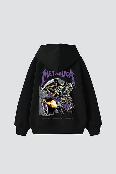Sekizbiraltı Φούτερ με κουκούλα Metallica Purple Back Printed Μαύρο Oversize