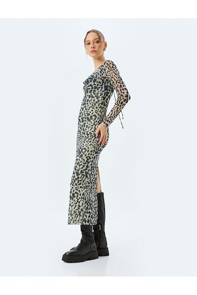 Koton Degaje Collar Long Sleeve Back Detail Midi Tulle Dress