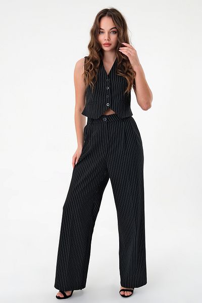 Hazel Black Striped Women's Vest and Trousers Set