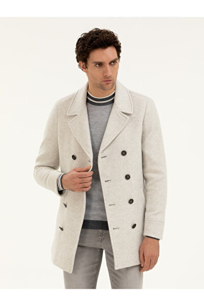 Cacharel Beyaz Slim Fit Yün Karışımlı Balık Sırtı Kaşe Kaban 50274051-VR013