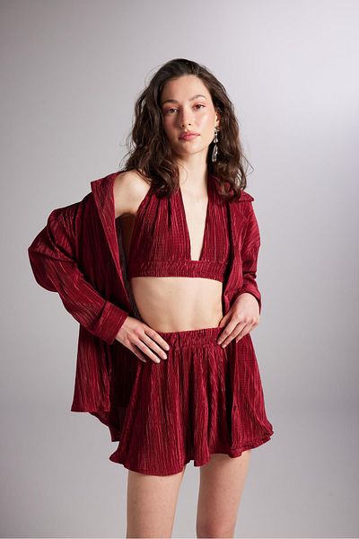 HOLLY LOLLY Elastic Waist Mini Comfy Shorts Claret Red