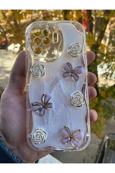 AQUA AKSESUAR حافظة متوافقة مع هاتف اوبو رينو 5 لايت، نمط زهرة الفراشة المنقو...