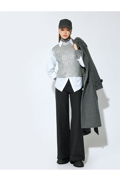 Koton X Şahika Ercümen - Pantaloni largi cu dungi cu textura moale