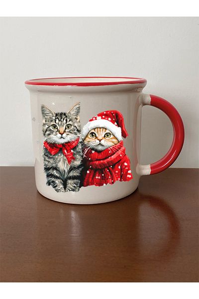 lili hediyelik Christmas Cat Printed Red Mug Cup Christmas New Year Gift