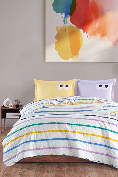 Eponj Home Double Quilted Bedspread Set - Yellow and Lilac Funny