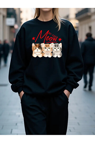 Frisson Γυναικεία φόρμα με στάμπα γάτες - Φούτερ με μακρύ μανίκι και παντελόνι