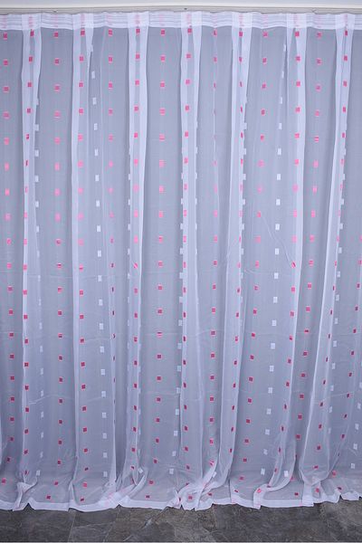 AKÇA TEKSTİL Tergal Fuchia Quartered White Color Single Wing Premade Planted Pleated Background Curtain 300*260 cm