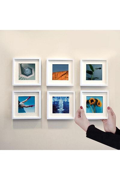 Nobbystar White 14x14cm POLA Square Photo Frame with Adhesive Disconnect and Mat - Pack of 6