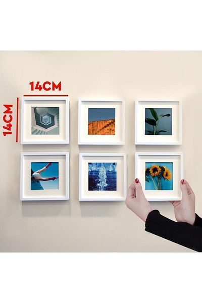 Nobbystar White 14x14cm POLA Square Photo Frame with Adhesive Disconnect and Mat - Pack of 6