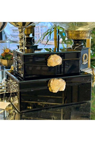 tuan design Doğal Taş Detay Cam Dekoratif Kutu Set 2 Li