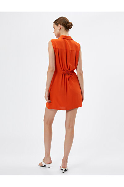 Koton Μίνι Πλισέ Πουκάμισο Φόρεμα Δραπέ με Διπλό Στήθος Αμάνικο