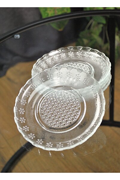 Qualitev Glass Crystal Model - 14 cm Dessert Breakfast Cookie and 6 Dessert Plates
