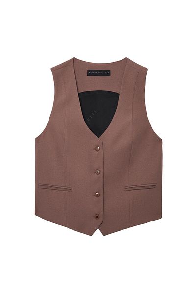 Beauty Omelette V-Neck Crepe Mink Vest