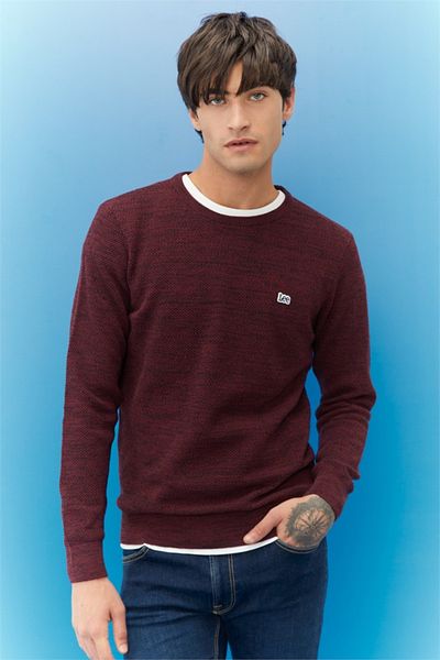 Lee Regular Fit Regular Cut Crew Neck Men's Claret Red Knitwear Sweater