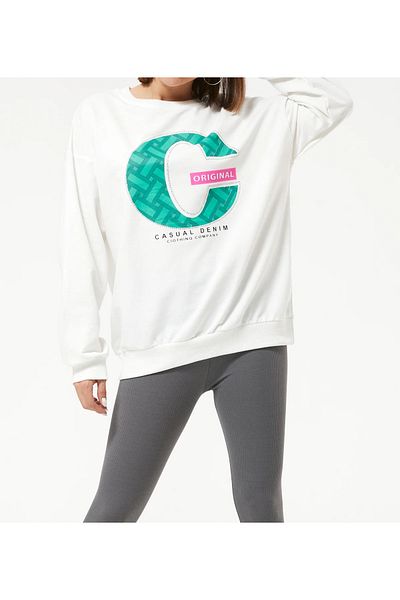 Tex Republic Hanorac oversize imprimat cu decolteu pentru damă