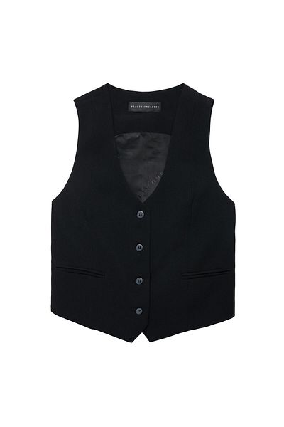 Beauty Omelette Black Crepe Vest - V-Neck
