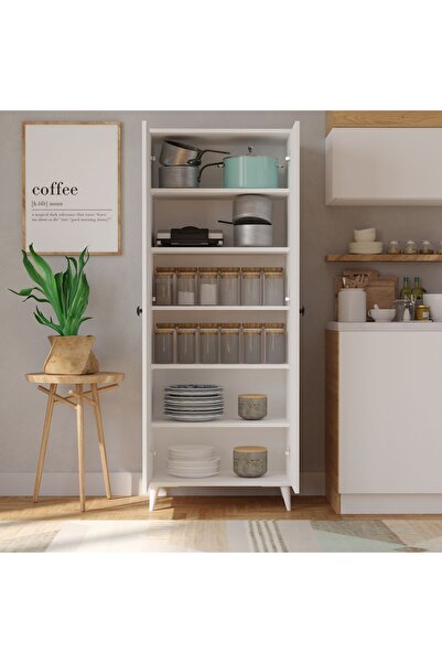 İMBAŞ 2 Kapaklı 5 Raflı MEGA Çok Amaçlı Mutfak Dolabı Banyo Dolabı Beyaz