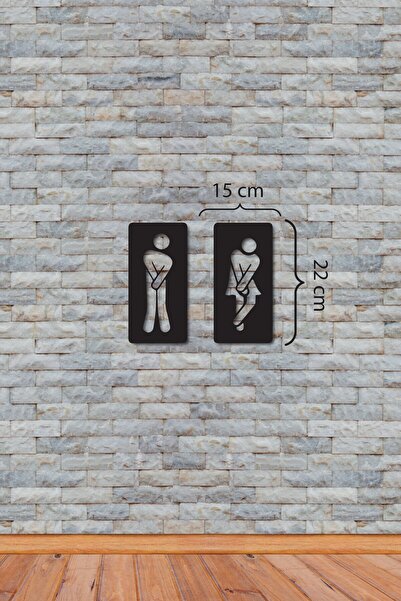 Olur o zaman Ahşap Wc Tabela, Esprili Wc Yazısı Kapı Üzeri Tabela Sıkışmış 1 Kadın 1 Erkek Silüeti Wc Tabelası