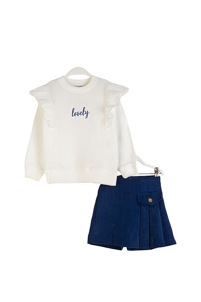 DMB BOYS & GIRLS 2-Piece Velvet Set for Girl - Brode Detailed Blouse and Velvet Shorts Skirt