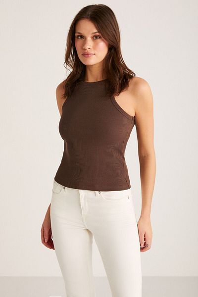 ETHIQUET Tricou maro cu gât agățat Alfıe pentru femei