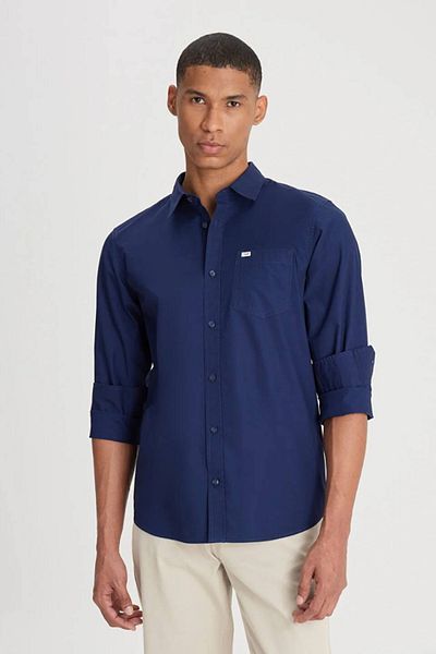 Lee 100% Cotton Navy Blue Regular Fit Shirt