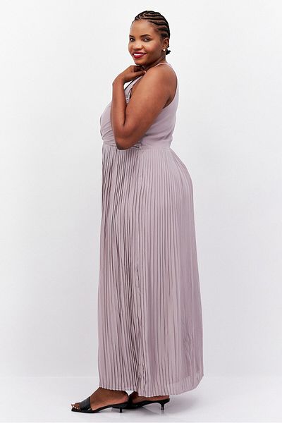 Tfnc Women Plus Size Bridesmaid Pleated Maxi Dress, Grey