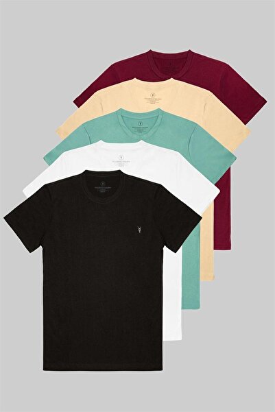 MAXIMILLIAN Tricou pentru bărbați, negru, alb, Çağla, bej, roșu claret, cu cr...