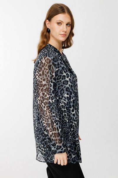 Ekol Leopard Print Chiffon Blouse Black-2529