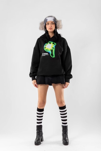 Sekizbiraltı ΓΕΝΝΗΘΗΚΑΜΕ εμπριμέ, υπερμεγέθη, Unisex, μαύρο κουκούλα