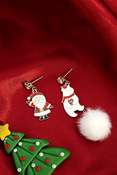 New Obsessions Christmas Fleece Bear and Santa Claus Figure Dangle Earrings