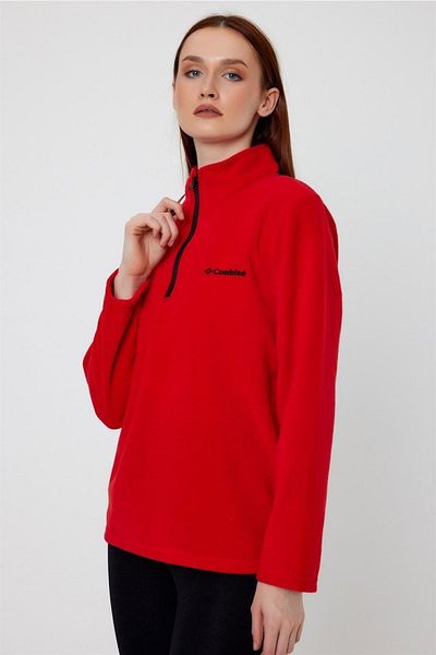 MAXIMILLIAN Women's Fleece Red Color Half Zipper Bato Collar Outdoor Fleece